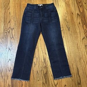 Indigo Thread Co. Dark Wash Straight-Leg Jeans with Raw Hem Size 6 Stretch Ankle